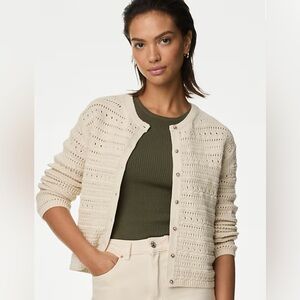 Per Una cotton ivory Rich Textured pointelle cardigan